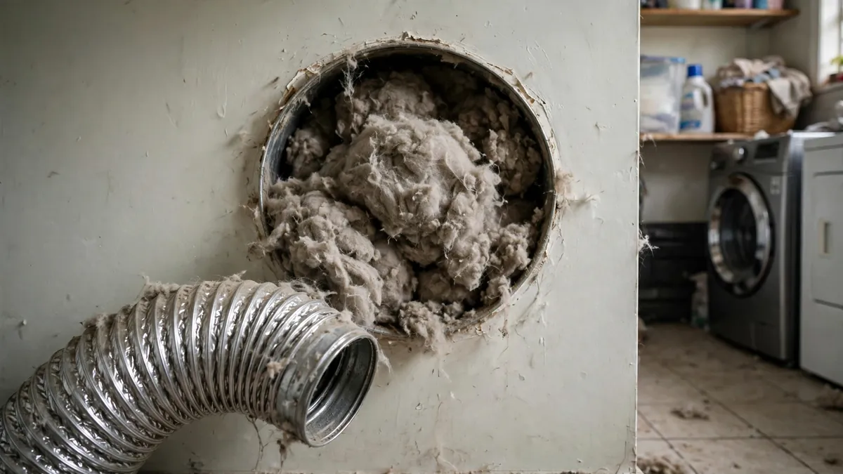 Clogged dryer vent hose packed with lint, the top cause of a dryer not heating