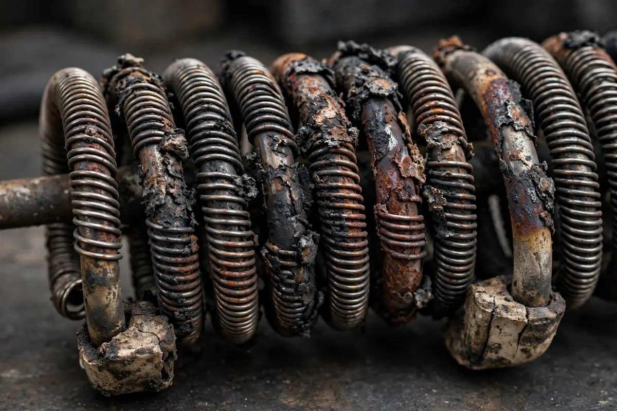 Corroded, burnt dryer heating element before replacement